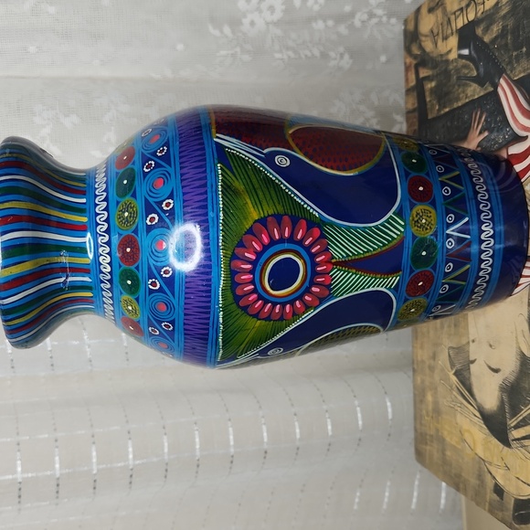 Mexican Folk Art Talavera Style Vase Feather Birds - Picture 2 of 12